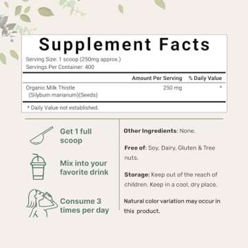 Organic Milk Thistle Tea Powder, 3.5 ounces | 400 Servings | Premium Milk Thistle Liver Detox Supple...