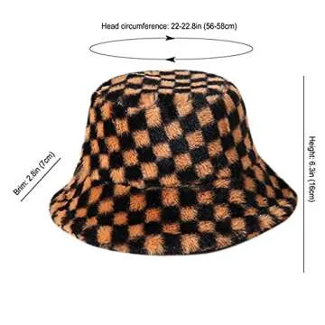 Eliaukly Winter Fluffy Checkered Bucket Hat for All