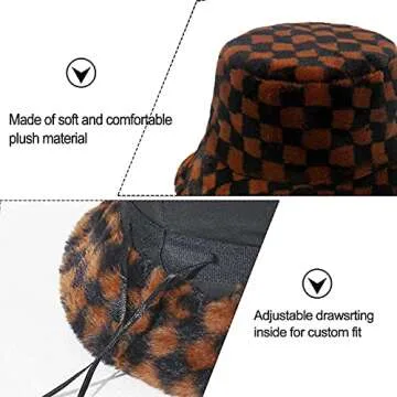 Eliaukly Winter Fluffy Checkered Bucket Hat for All