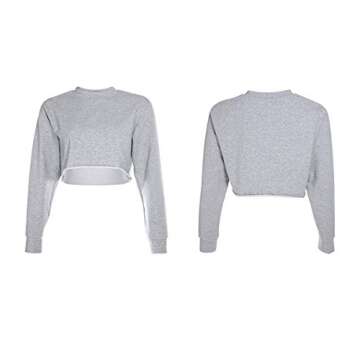 Kyerivs Crop Sweatshirt Crewneck Gym Yoga Running Athletic Active Wear Shirts For Women Cropped Sport Workout Crop Top Long Sleeve Teen Girls Shirts Grey Large