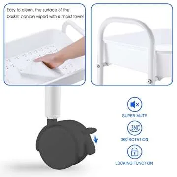 Simple Trending 3 Tier Heavy Duty Utility Metal Rolling Storage Cart with Plastic Basket on Lockable Wheels, White
