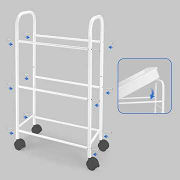 Simple Trending 3 Tier Heavy Duty Utility Metal Rolling Storage Cart with Plastic Basket on Lockable Wheels, White
