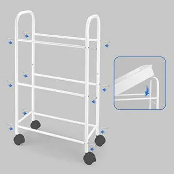 Simple Trending 3 Tier Heavy Duty Utility Metal Rolling Storage Cart with Plastic Basket on Lockable Wheels, White
