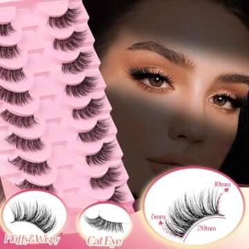 Ahrikiss Half Lashes Natural Look 10 Pairs Wispy Cat Eye Lashes 10mm 3D Fluffy False Eyelashes with Clear Band Short Half Eyelashes (TB02)