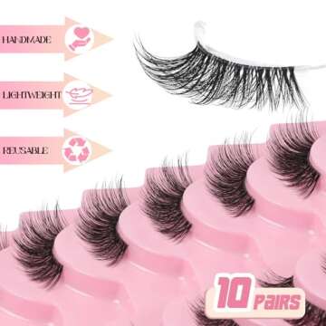 Ahrikiss Half Lashes Natural Look 10 Pairs Wispy Cat Eye Lashes 10mm 3D Fluffy False Eyelashes with Clear Band Short Half Eyelashes (TB02)