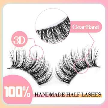 Ahrikiss Half Lashes Natural Look 10 Pairs Wispy Cat Eye Lashes 10mm 3D Fluffy False Eyelashes with Clear Band Short Half Eyelashes (TB02)