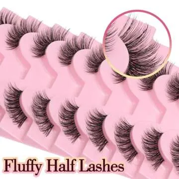Ahrikiss Half Lashes Natural Look 10 Pairs Wispy Cat Eye Lashes 10mm 3D Fluffy False Eyelashes with Clear Band Short Half Eyelashes (TB02)