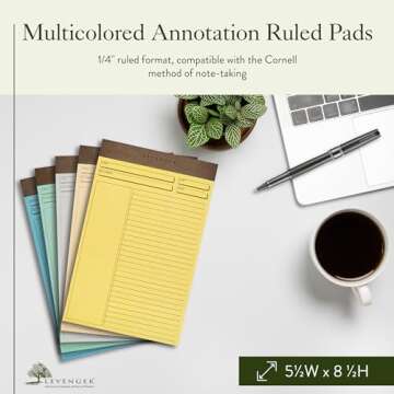 Levenger Freeleaf Annotation Ruled Writing Pads - Premium 5-Pack of Multicolored Notebooks, Junior S...