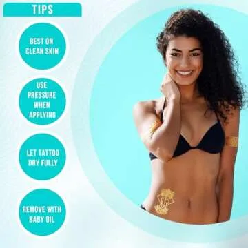 Terra Tattoos Gold Metallic Tattoo Flash Sheets Designs of Elephants, Flowers & more! Face Tattoos for Women Waterproof Nontoxic Long Lasting 75+ Designs for Vacation, Festivals Parties - Gold