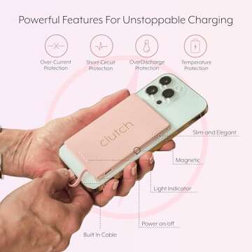 Clutch Pro - Portable iPhone Charger for Travel – 5000mAH TSA Approved Magnetic Airplane Safe Port...