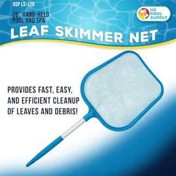 U.S. Pool Supply Professional Spa, Hot Tub, Pool Hand Leaf Skimmer Net, 26" Long with 12" Aluminum P...