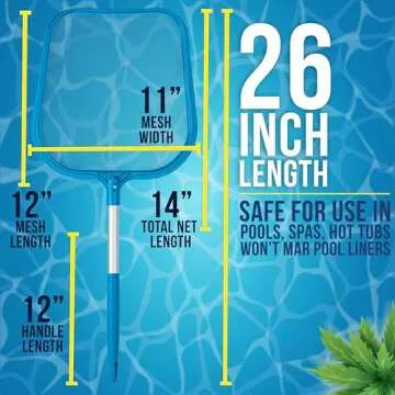 U.S. Pool Supply Professional Spa, Hot Tub, Pool Hand Leaf Skimmer Net, 26" Long with 12" Aluminum Pole - Fine Mesh Netting, Cleanout Leaves, Debris
