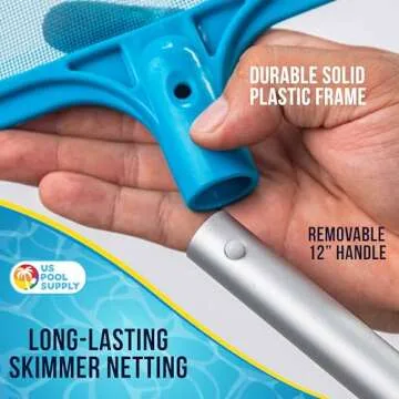 U.S. Pool Supply Professional Spa, Hot Tub, Pool Hand Leaf Skimmer Net, 26" Long with 12" Aluminum Pole - Fine Mesh Netting, Cleanout Leaves, Debris