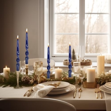 MAITREYA Navy Spiral Taper Candles Set of 4 for Events