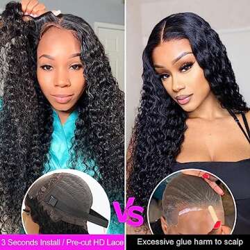 Healthair Glueless Wigs Human Hair Pre Plucked Pre Cut Lace 22inch 180 Density Deep Wave 4x4 HD Lace...