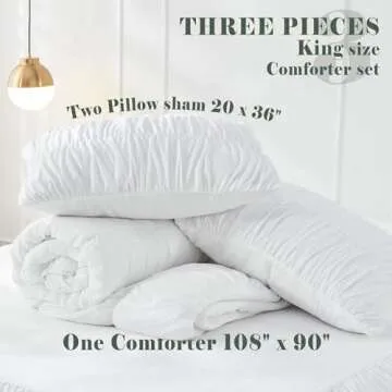 King Size Comforter Set - Ruched White Comforter King Bed Set Boho Shabby Chic Bedding - Fluffy 3 Piece Ruffle Comforter Set with Pillow - Soft and Luxury