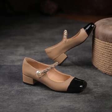 Jimishow Mary Janes Women, Block Mary Jane Heels, Dressy Casual Shoes for Women Chunky Heels Closed ...