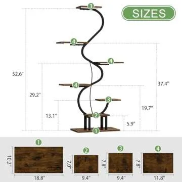 Plant Stand Indoor with Grow Lights - Tall Corner Plant Shelf, 7 Tiered Plant Stands for Indoor Plants, Metal Flower Plant Rack, Curved-Shaped Inoor Plant Holder for Living Room, Patio Decor（Black)