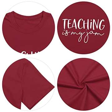 Teaching is My Jam Women T-Shirt Funny Letter Printed Summer Short Sleeve Teacher Tshirts Top (Red, M)