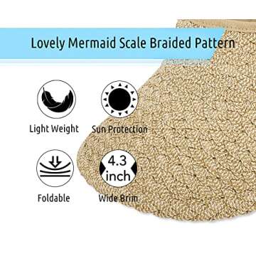 Sun Visors for Women Hats Visors for Women Golf Visor Beach Hats for Women Foldable Sun Visor Hat Straw Visor Hat Sunmmer Hats, Beige/Brown