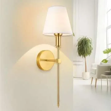 SoodMi Wall Sconces Sets of 2, Bathroom Vanity Sconces Wall Lighting with White Fabric Shades, Retro Industrial Wall Lamps, Wall Lights Suitable for Bedroom Living Room Kitchen