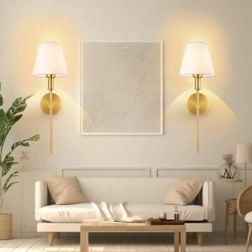 SoodMi Wall Sconces Sets of 2, Bathroom Vanity Sconces Wall Lighting with White Fabric Shades, Retro Industrial Wall Lamps, Wall Lights Suitable for Bedroom Living Room Kitchen