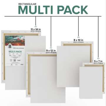 GenCrafts Stretched White Rectangular Canvas Multi Pack - 5x7, 8x10, 9x12, 11x14 (2 of Each) Set of ...
