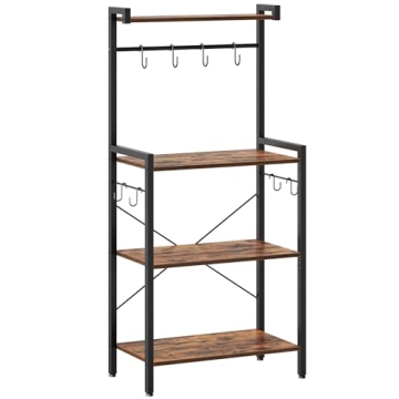 HOOBRO 4-Tier Kitchen Bakers Rack with Storage & Coffee Bar Station
