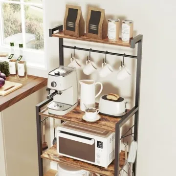 HOOBRO 4-Tier Kitchen Bakers Rack with Storage Coffee Bar