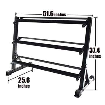 WF Athletic Supply Rubber Coated Hex Dumbbell Set, Multiple Choices Available - Dumbbells with Rack Stand and Mat, or Dumbbells Only (200/550/1200/2100/3000 LB) (e. 5-50LB w/ 3-tier Rack and Mat)