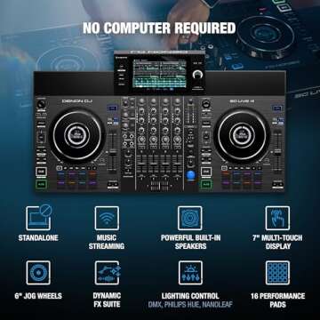 Denon DJ SC LIVE 4 Standalone DJ Controller with Stem Separation on 4-Decks, Wi-Fi Streaming, Build-...