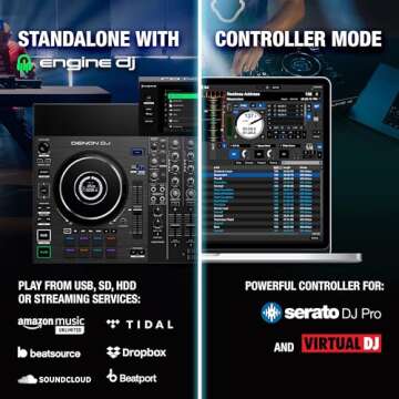 Denon DJ SC LIVE 4 Standalone DJ Controller with Stem Separation on 4-Decks, Wi-Fi Streaming, Build-in Speakers, Serato DJ and Virtual DJ Compatible