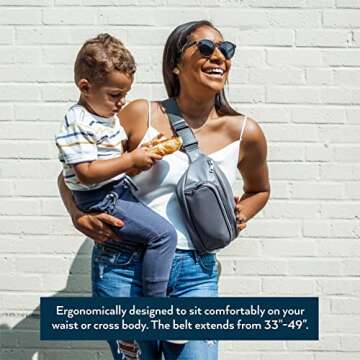 Kibou Vegan Premium Leather Fanny Pack Diaper Bag: Detachable Compact Changing Pad & Baby Wipes Storage - Wear as Belt Bag, on Waist, or Crossbody (Gray)