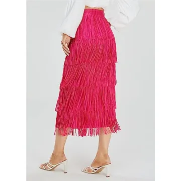 Elegant Kisidoo Women's Fringe High Waist Skirt