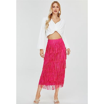 Elegant Kisidoo Women's Fringe High Waist Skirt