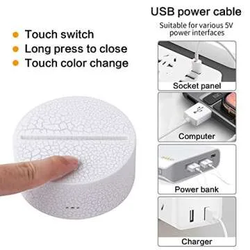 JIAKAI 3D Illusion Night Light,7 Colors Gradual Changing Touch Switch USB Table Lamp for Holiday Gifts or Home Decorations (01) BPKQ