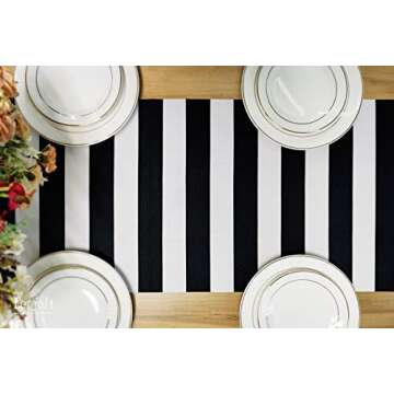 Table Runner Black and White Striped Pattern for Anniversary Runner Dinner Party Supplies Birthday P...