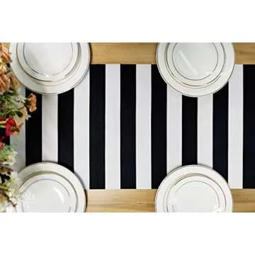 Table Runner Black and White Striped Pattern for Anniversary Runner Dinner Party Supplies Birthday P...