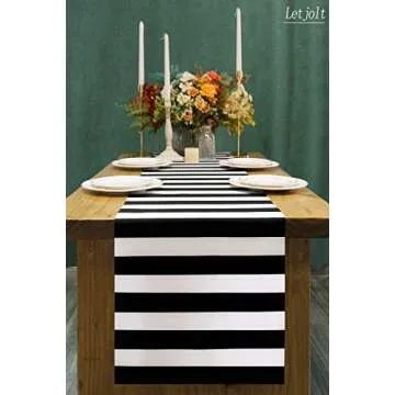 Table Runner Black and White Striped Pattern for Anniversary Runner Dinner Party Supplies Birthday Party Wedding Winter New Years Decorations 12x72 Inches