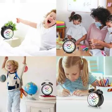 Peakeep Loud Alarm Clock for Kids Learning Telling Time Teaching Clock, 4 Inches Rainbow-Colored Twin Bell Analog Alarm Clock Battery Operated for Heavy Sleepers Adults Teenagers Kids