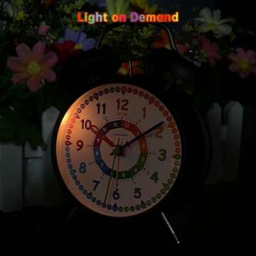 Peakeep Loud Alarm Clock for Kids Learning Telling Time Teaching Clock, 4 Inches Rainbow-Colored Twin Bell Analog Alarm Clock Battery Operated for Heavy Sleepers Adults Teenagers Kids