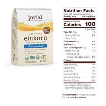 Jovial Organic Einkorn Unbleached All Purpose Flour - Bread Baking Flour for Sourdough, High Protein...