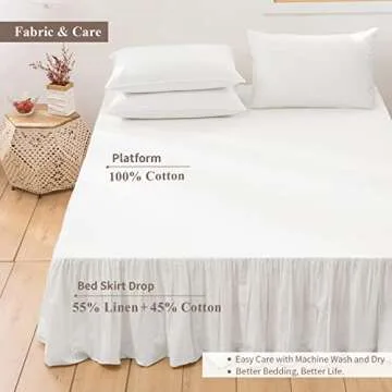 BISELINA French Linen Bed Skirt with Pleated Frills 14-Inch Tailored Drop Natural Flax Cotton Blend Dust Ruffle Soft Cozy Farmhouse Bedding (14" Full, White)