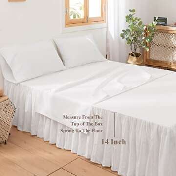 BISELINA French Linen Bed Skirt with Pleated Frills 14-Inch Tailored Drop Natural Flax Cotton Blend Dust Ruffle Soft Cozy Farmhouse Bedding (14" Full, White)