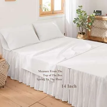 BISELINA French Linen Bed Skirt with Pleated Frills 14-Inch Tailored Drop Natural Flax Cotton Blend Dust Ruffle Soft Cozy Farmhouse Bedding (14" Full, White)