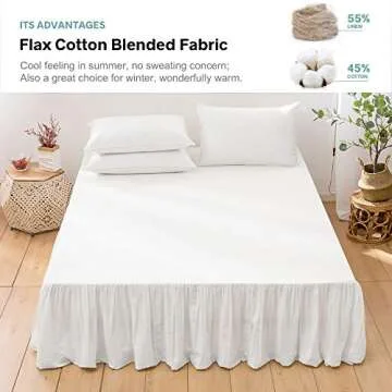 BISELINA French Linen Bed Skirt with Pleated Frills 14-Inch Tailored Drop Natural Flax Cotton Blend Dust Ruffle Soft Cozy Farmhouse Bedding (14" Full, White)