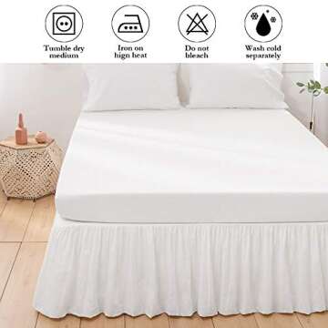 BISELINA French Linen Bed Skirt with Pleated Frills 14-Inch Tailored Drop Natural Flax Cotton Blend Dust Ruffle Soft Cozy Farmhouse Bedding (14" Full, White)