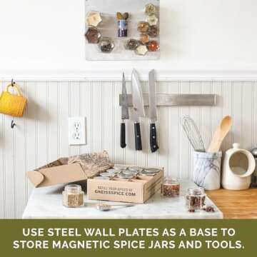 Gneiss Spice Stainless Finish Wall Plate Base for Magnetic Spice Jars, Medium 10x12 Inches (Jars Not...