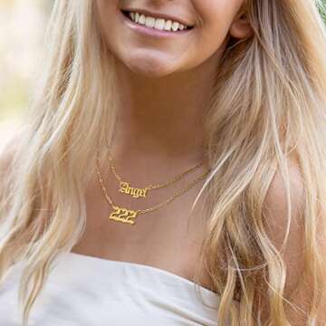 doubgood Angel Number Necklace for Women Men 222 Gold Layered Necklaces 14K Real Gold Plated Numerology Necklace for Gift