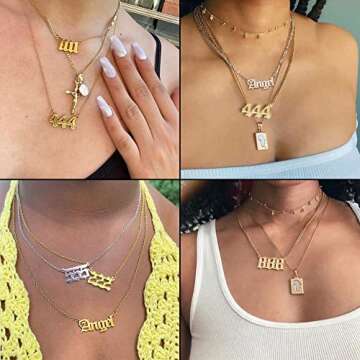 doubgood Angel Number Necklace for Women Men 222 Gold Layered Necklaces 14K Real Gold Plated Numerology Necklace for Gift